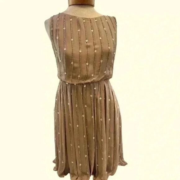 Taupe chiffon crystal encrusted formal dress. Size 6 from London. - Picture 1 of 11